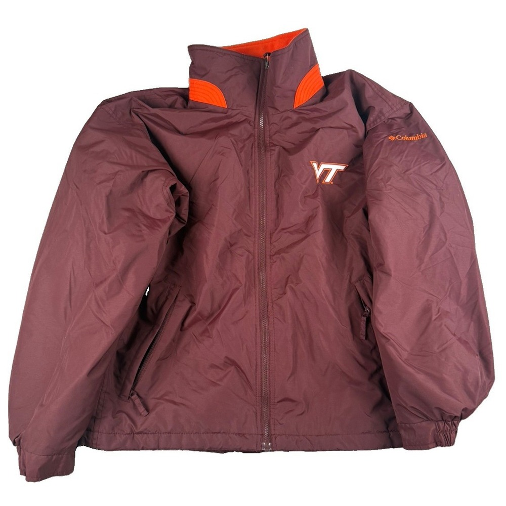 Columbia Virginia Tech Hokies Jacket Mens M Maroon Orange Fleece Lined VT